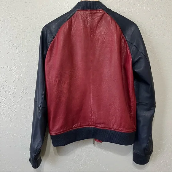 Dsquared2 Red Blue Leather Bomber Jacket